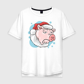 Мужская футболка хлопок Oversize с принтом Грустный Джек в Петрозаводске, 100% хлопок | свободный крой, круглый ворот, “спинка” длиннее передней части | Тематика изображения на принте: новый год | поросёнок | праздник | рождество | свинья | сочельник