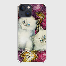 Чехол для iPhone 13 mini с принтом Два котенка в Петрозаводске,  |  | декоративная роспись | живопись | жостово | жостовская роспись | кошки