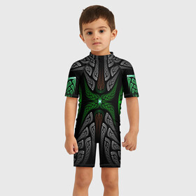 Детский купальный костюм 3D с принтом Серо Зеленые Узоры в Петрозаводске, Полиэстер 85%, Спандекс 15% | застежка на молнии на спине | зеленый | крутой рисунок | серый | узор