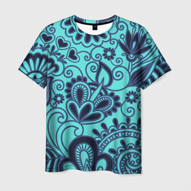 Мужская футболка 3D с принтом КрасиВая ХохЛома в Петрозаводске, 100% полиэфир | прямой крой, круглый вырез горловины, длина до линии бедер | Тематика изображения на принте: красивая | кружево | рисунок | узоры | хохлома | цветы