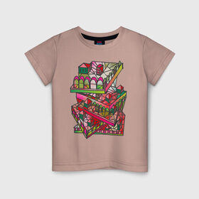 Детская футболка хлопок с принтом Дом грёз в Петрозаводске, 100% хлопок | круглый вырез горловины, полуприлегающий силуэт, длина до линии бедер | абстракция | геометрия | графика | дом | розовый