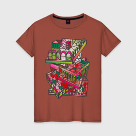 Женская футболка хлопок с принтом Дом грёз в Петрозаводске, 100% хлопок | прямой крой, круглый вырез горловины, длина до линии бедер, слегка спущенное плечо | абстракция | геометрия | графика | дом | розовый