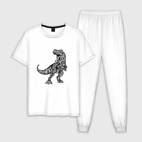 Мужская пижама хлопок с принтом Тираннозавр узор Мандала в Петрозаводске, 100% хлопок | брюки и футболка прямого кроя, без карманов, на брюках мягкая резинка на поясе и по низу штанин
 | Тематика изображения на принте: art | ethnic | grunge | mandala | pattern | pop culture | rex | science | t rex | tribal | tyrannosaurus rex | vintage | арт | вензеля | винтаж | гранж | динозавр | наука | паттерн | популярная культура | теропод | ти рекс | тиранозавр | тирекс | хищник |