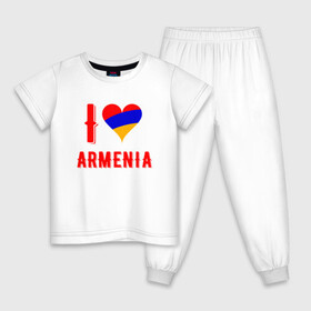 Детская пижама хлопок с принтом I Love Armenia в Петрозаводске, 100% хлопок |  брюки и футболка прямого кроя, без карманов, на брюках мягкая резинка на поясе и по низу штанин
 | armenia | armenya | love | арарат | армения | армяне | армянин | арцах | горы | ереван | кавказ | любовь | народ | саркисян | сердце | ссср | страна | флаг