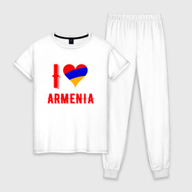 Женская пижама хлопок с принтом I Love Armenia в Петрозаводске, 100% хлопок | брюки и футболка прямого кроя, без карманов, на брюках мягкая резинка на поясе и по низу штанин | armenia | armenya | love | арарат | армения | армяне | армянин | арцах | горы | ереван | кавказ | любовь | народ | саркисян | сердце | ссср | страна | флаг