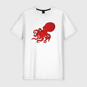 Мужская футболка хлопок Slim с принтом Осьминог красный в Петрозаводске, 92% хлопок, 8% лайкра | приталенный силуэт, круглый вырез ворота, длина до линии бедра, короткий рукав | cute | octopus | милый | морское | осьминог | осьминожка | паттерн | тентакли | щупальца