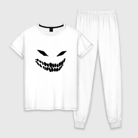 Женская пижама хлопок с принтом Ghost face в Петрозаводске, 100% хлопок | брюки и футболка прямого кроя, без карманов, на брюках мягкая резинка на поясе и по низу штанин | Тематика изображения на принте: disturbed | drain | face | ghost | дрейн | монстр | призрак