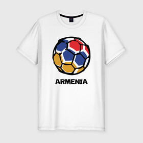 Мужская футболка хлопок Slim с принтом Armenia Football в Петрозаводске, 92% хлопок, 8% лайкра | приталенный силуэт, круглый вырез ворота, длина до линии бедра, короткий рукав | armenia | armenya | football | арарат | армения | армяне | армянин | арцах | горы | ереван | кавказ | мяч | народ | саркисян | спорт | ссср | страна | флаг | футбол
