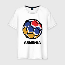 Мужская футболка хлопок с принтом Armenia Football в Петрозаводске, 100% хлопок | прямой крой, круглый вырез горловины, длина до линии бедер, слегка спущенное плечо. | armenia | armenya | football | арарат | армения | армяне | армянин | арцах | горы | ереван | кавказ | мяч | народ | саркисян | спорт | ссср | страна | флаг | футбол