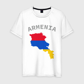 Мужская футболка хлопок с принтом Карта Армении в Петрозаводске, 100% хлопок | прямой крой, круглый вырез горловины, длина до линии бедер, слегка спущенное плечо. | armenia | armenya | арарат | армения | армяне | армянин | арцах | горы | ереван | кавказ | народ | саркисян | ссср | страна | флаг