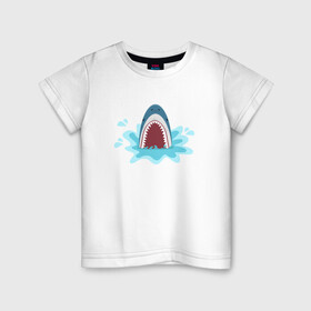 Детская футболка хлопок с принтом Акула из-под воды в Петрозаводске, 100% хлопок | круглый вырез горловины, полуприлегающий силуэт, длина до линии бедер | shark | акула | акулы | жители | клыки | море | морские | океан | рыба
