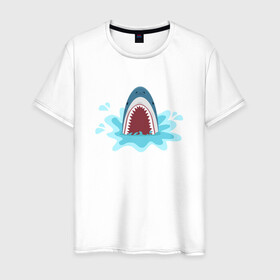 Мужская футболка хлопок с принтом Акула из-под воды в Петрозаводске, 100% хлопок | прямой крой, круглый вырез горловины, длина до линии бедер, слегка спущенное плечо. | shark | акула | акулы | жители | клыки | море | морские | океан | рыба