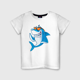 Детская футболка хлопок с принтом Акула в очках в Петрозаводске, 100% хлопок | круглый вырез горловины, полуприлегающий силуэт, длина до линии бедер | shark | акула | акулы | жители | клыки | море | морские | океан | рыба