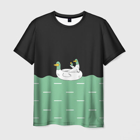 Мужская футболка 3D с принтом Уточки в Петрозаводске, 100% полиэфир | прямой крой, круглый вырез горловины, длина до линии бедер | gussi | гуси | день рождения | детям | подарок | прикольные животные | смешное животное | утки
