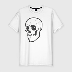 Мужская футболка хлопок Slim с принтом Хмурый Аякс в Петрозаводске, 92% хлопок, 8% лайкра | приталенный силуэт, круглый вырез ворота, длина до линии бедра, короткий рукав | Тематика изображения на принте: skull | иллюстрация | стикер | ужастик | череп