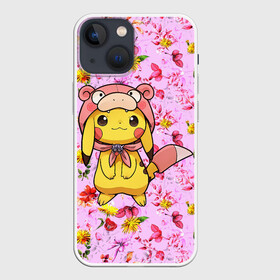 Чехол для iPhone 13 mini с принтом Пикачу в цветочках в Петрозаводске,  |  | anime | picachu | pikachu | аниме | милый | пика | пикачу | покебол | покемон