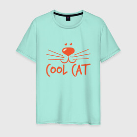 Мужская футболка хлопок с принтом Cool Cat в Петрозаводске, 100% хлопок | прямой крой, круглый вырез горловины, длина до линии бедер, слегка спущенное плечо. | animal | cat | cute | kitty | meow | друг | животные | киска | китти | кот | котенок | котик | котэ | кошечка | кошка | милый | мур | мяу | питомец