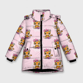 Зимняя куртка для девочек 3D с принтом Милые маленькие тигрицы в Петрозаводске, ткань верха — 100% полиэстер; подклад — 100% полиэстер, утеплитель — 100% полиэстер. | длина ниже бедра, удлиненная спинка, воротник стойка и отстегивающийся капюшон. Есть боковые карманы с листочкой на кнопках, утяжки по низу изделия и внутренний карман на молнии. 

Предусмотрены светоотражающий принт на спинке, радужный светоотражающий элемент на пуллере молнии и на резинке для утяжки. | девочка | милашка | милая | тигр | тигренок | тигрица