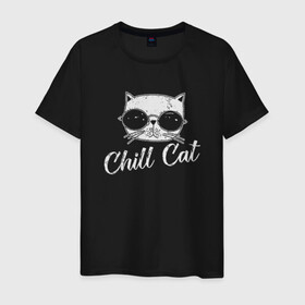 Мужская футболка хлопок с принтом Chill Cat в Петрозаводске, 100% хлопок | прямой крой, круглый вырез горловины, длина до линии бедер, слегка спущенное плечо. | animal | cat | cute | kitty | meow | друг | животные | киска | китти | кот | котенок | котик | котэ | кошечка | кошка | милый | мур | мяу | питомец