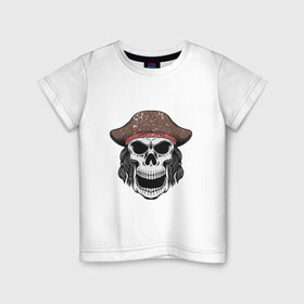 Детская футболка хлопок с принтом Череп пирата в Петрозаводске, 100% хлопок | круглый вырез горловины, полуприлегающий силуэт, длина до линии бедер | Тематика изображения на принте: captain | pirate | skull | капитан | пират | череп | штурвал