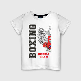 Детская футболка хлопок с принтом Boxing Russia (двухсторонняя) в Петрозаводске, 100% хлопок | круглый вырез горловины, полуприлегающий силуэт, длина до линии бедер | boxer | boxing | russia team | бокс | боксер | сборная россии | тайский бокс