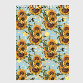 Скетчбук с принтом Подсолнухи и пчёлы на голубом в Петрозаводске, 100% бумага
 | 48 листов, плотность листов — 100 г/м2, плотность картонной обложки — 250 г/м2. Листы скреплены сверху удобной пружинной спиралью | bee | bees | blue sky | fashion | flowers | flowers lovers | honey | sunflower | sunflowers | букет подсолнухов | весенние подсолнухи | голубое небо | жёлтые подсолнухи | летние подсолнухи | летние цветы | мёд | медовые соты