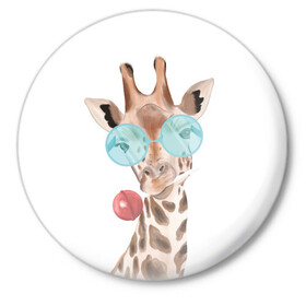 Значок с принтом Жираф в очках в Петрозаводске,  металл | круглая форма, металлическая застежка в виде булавки | животные | жираф | звери | конфета | очки | чупа чупс
