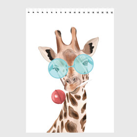 Скетчбук с принтом Жираф в очках в Петрозаводске, 100% бумага
 | 48 листов, плотность листов — 100 г/м2, плотность картонной обложки — 250 г/м2. Листы скреплены сверху удобной пружинной спиралью | Тематика изображения на принте: животные | жираф | звери | конфета | очки | чупа чупс