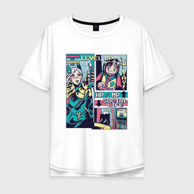 Мужская футболка хлопок Oversize с принтом Vaporwave Anime Level UP в Петрозаводске, 100% хлопок | свободный крой, круглый ворот, “спинка” длиннее передней части | art | hp mp | japan | japanese | landscape | social life | tokyo | арт | вапорвейв | девочка из манги | здоровье | комиксы | компьютер | мана | манга | паровая волна | персонаж аниме | приставка | рисунок в стиле аниме