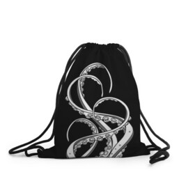 Рюкзак-мешок 3D с принтом Octopus Black and White в Петрозаводске, 100% полиэстер | плотность ткани — 200 г/м2, размер — 35 х 45 см; лямки — толстые шнурки, застежка на шнуровке, без карманов и подкладки | fish | kraken | ocean spirit | octopus | sea | summer | вода | водный мир | животные | зверь | кальмар | кракен | лето | монстр | море | морская живность | морские обитатели | осьминог | отпуск | рыба | черно белый | чуд