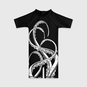 Детский купальный костюм 3D с принтом Octopus Black and White в Петрозаводске, Полиэстер 85%, Спандекс 15% | застежка на молнии на спине | fish | kraken | ocean spirit | octopus | sea | summer | вода | водный мир | животные | зверь | кальмар | кракен | лето | монстр | море | морская живность | морские обитатели | осьминог | отпуск | рыба | черно белый | чуд