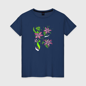 Женская футболка хлопок с принтом Four flowers в Петрозаводске, 100% хлопок | прямой крой, круглый вырез горловины, длина до линии бедер, слегка спущенное плечо | flowers | природа | растения | розовый цветок | цветы