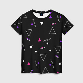 Женская футболка 3D с принтом Фигуры в Петрозаводске, 100% полиэфир ( синтетическое хлопкоподобное полотно) | прямой крой, круглый вырез горловины, длина до линии бедер | абстракция | геометрические фигуры | детский | треугольник | школа