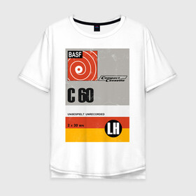 Мужская футболка хлопок Oversize с принтом Кассета 2 в Петрозаводске, 100% хлопок | свободный крой, круглый ворот, “спинка” длиннее передней части | Тематика изображения на принте: 90s | basf | кассеты | музыка | ретро.