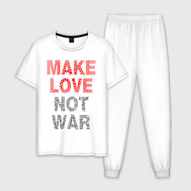 Мужская пижама хлопок с принтом MAKE LOVE NOT WAR в Петрозаводске, 100% хлопок | брюки и футболка прямого кроя, без карманов, на брюках мягкая резинка на поясе и по низу штанин
 | love | make | peace | text | war | word | война | любовь | мир | надписи | оружие | популярные | сердце | текст | хиппи