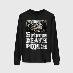 Женский свитшот хлопок с принтом Five Finger Death Punch в Петрозаводске, 100% хлопок | прямой крой, круглый вырез, на манжетах и по низу широкая трикотажная резинка  | groove metal | group | rock | грув металл | группа | рок