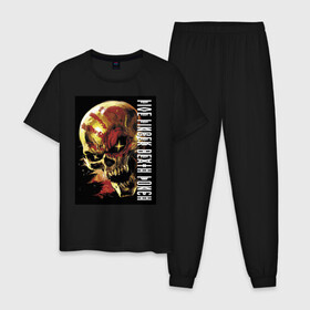 Мужская пижама хлопок с принтом Five Finger Death Punch в Петрозаводске, 100% хлопок | брюки и футболка прямого кроя, без карманов, на брюках мягкая резинка на поясе и по низу штанин
 | fangs | groove metal | group | jaw | rock | skull | star | грув металл | группа | звезда | клыки | пасть | рок | череп