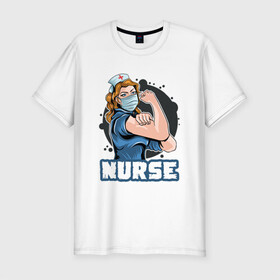Мужская футболка хлопок Slim с принтом Медсестра в Петрозаводске, 92% хлопок, 8% лайкра | приталенный силуэт, круглый вырез ворота, длина до линии бедра, короткий рукав | covid | больница | вирус | медик | медсестра