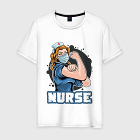 Мужская футболка хлопок с принтом Медсестра в Петрозаводске, 100% хлопок | прямой крой, круглый вырез горловины, длина до линии бедер, слегка спущенное плечо. | covid | больница | вирус | медик | медсестра