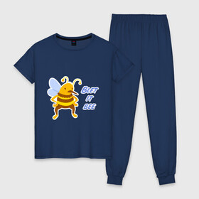 Женская пижама хлопок с принтом Пчела Blet it bee в Петрозаводске, 100% хлопок | брюки и футболка прямого кроя, без карманов, на брюках мягкая резинка на поясе и по низу штанин | blet it bee | let it be | пчела | так блэт