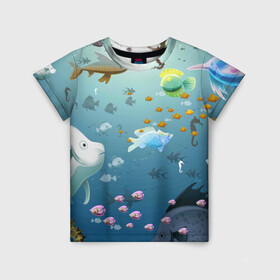 Детская футболка 3D с принтом Мультяшные рыбки Пляжная в Петрозаводске, 100% гипоаллергенный полиэфир | прямой крой, круглый вырез горловины, длина до линии бедер, чуть спущенное плечо, ткань немного тянется | море | мультяшки | океан | пляжная | рыба | рыбки | рыбы