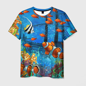 Мужская футболка 3D с принтом На глубине | Рыбки | Пляжная в Петрозаводске, 100% полиэфир | прямой крой, круглый вырез горловины, длина до линии бедер | море | мультяшки | океан | пляжная | рыба | рыбки | рыбы
