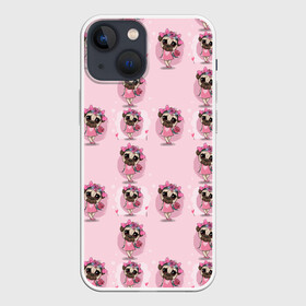 Чехол для iPhone 13 mini с принтом Милая собачка в Петрозаводске,  |  | пес | песик | собака | собачка | цветочек | щенок | щеночек