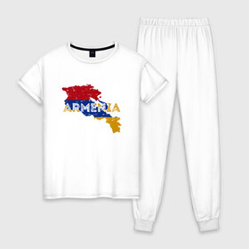Женская пижама хлопок с принтом Armenia Map в Петрозаводске, 100% хлопок | брюки и футболка прямого кроя, без карманов, на брюках мягкая резинка на поясе и по низу штанин | armenia | armenya | арарат | армения | армяне | армянин | горы | ереван | кавказ | народ | саркисян | ссср | страна | флаг