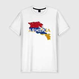 Мужская футболка хлопок Slim с принтом Armenia Map в Петрозаводске, 92% хлопок, 8% лайкра | приталенный силуэт, круглый вырез ворота, длина до линии бедра, короткий рукав | armenia | armenya | арарат | армения | армяне | армянин | горы | ереван | кавказ | народ | саркисян | ссср | страна | флаг