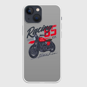 Чехол для iPhone 13 mini с принтом Racing 85 в Петрозаводске,  |  | bike | custom | байк | байкер | кастом | мото | мотокросс | мотоцикл | скорость