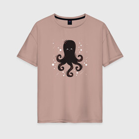 Женская футболка хлопок Oversize с принтом Осьминог каваи в Петрозаводске, 100% хлопок | свободный крой, круглый ворот, спущенный рукав, длина до линии бедер
 | Тематика изображения на принте: cute | octopus | милый | морское | осьминог | осьминожка | паттерн | тентакли | щупальца