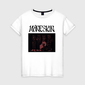 Женская футболка хлопок с принтом Maneskin в Петрозаводске, 100% хлопок | прямой крой, круглый вырез горловины, длина до линии бедер, слегка спущенное плечо | maneskin | manskin | monskin | манескин | монскин