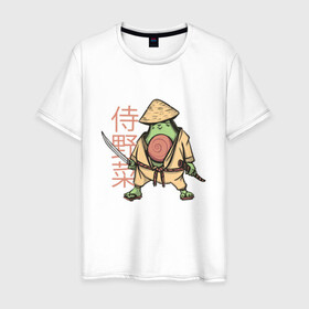 Мужская футболка хлопок с принтом Винтажный Авокадо Самурай в Петрозаводске, 100% хлопок | прямой крой, круглый вырез горловины, длина до линии бедер, слегка спущенное плечо. | art | avocado | cyberpunk samurai | kanji | ninja | oni | retro | ronin | samurai | shogun | vintage | арт | гуакамоле | иероглифы | кандзи | киберпанк самурай | мерч | путь воина | ретро | ронин | сёгун | токио | харакири | черный самурай | япо