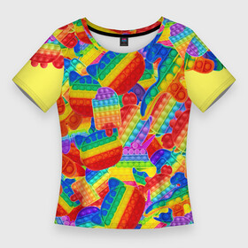 Женская футболка 3D Slim с принтом Разные Pop It масляная краска в Петрозаводске,  |  | amogus | among us | pop it | popit | амогус | амонг ас | динозавр | кошка pop it | мороженое | поп ит | поп ыт | попит | попыт | симпл | симпл димпл